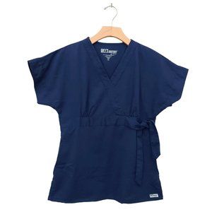 Grey's Anatomy Womens Scrub Top XS Short Sleeve V-Neck Front Tie Blue